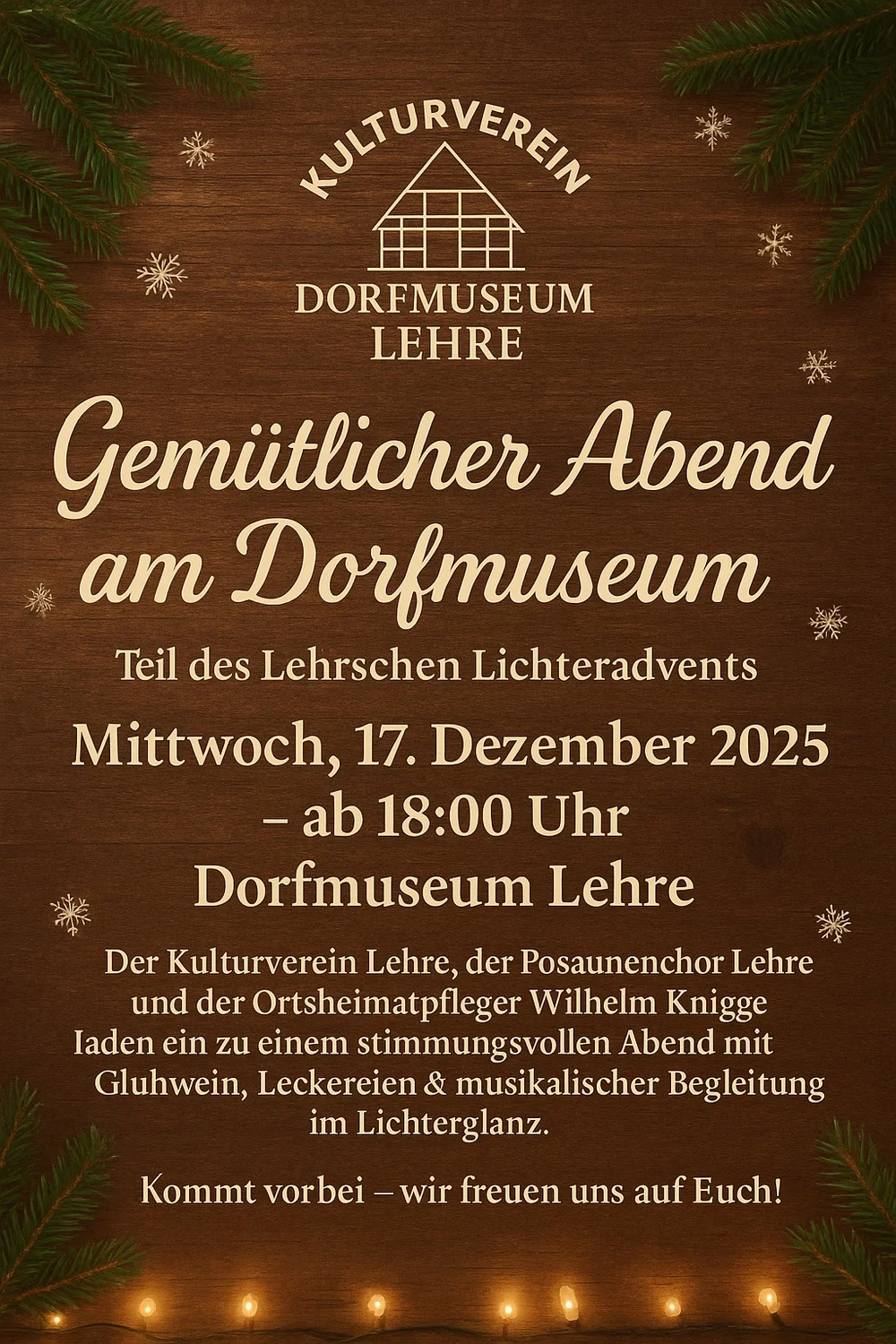 Adventsfenster am Dorfmuseum in Lehre am 17. Dezember 2025